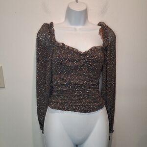 Astr Size Xs Chocolate Brown With Blue Floral Print Crop Top